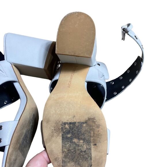Rebecca minkoff carter grommet strappy block heel sandals light grey 8.5m - Picture 6 of 9